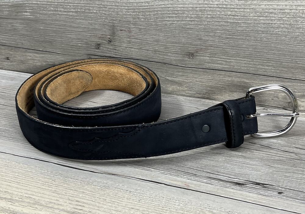 Silver Creek Classic Leather Belt Mens 56 Black Tooled Western Made in USA X5403